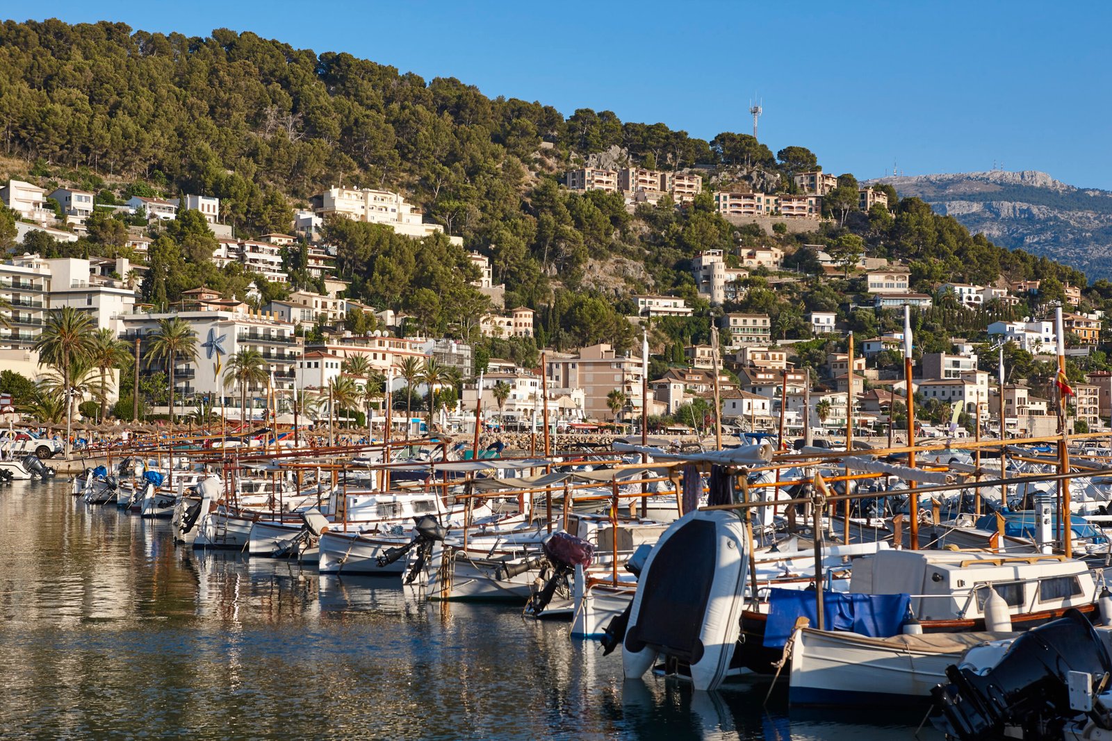 Traditional balearic boats, llauts. Soller harbor Mallorca, Spain